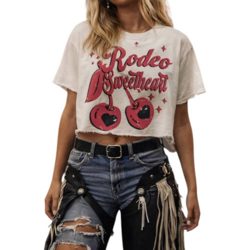 NEW COUNTRY DEEP rodeo sweetheart crop graphic tee in natural